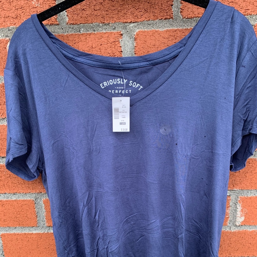Soft blue T-shirt with v cut neckline